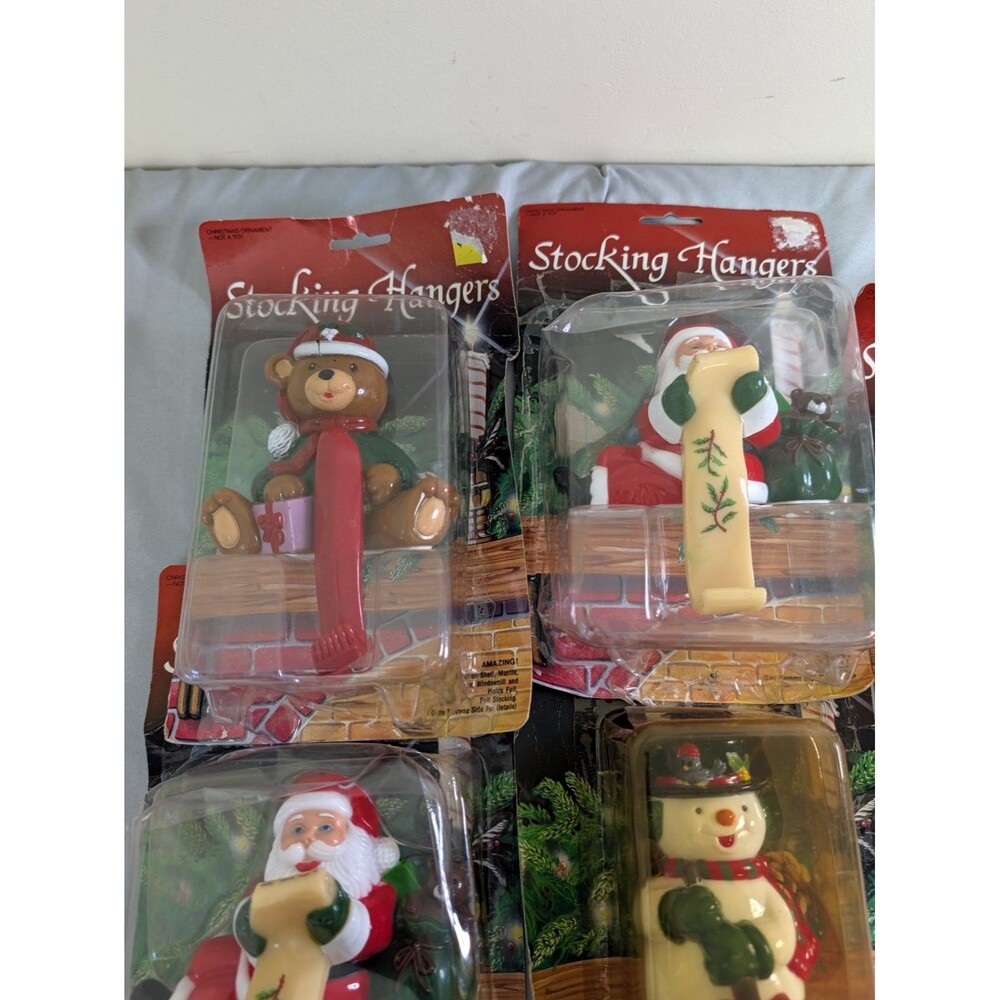 Hand Painted Decorative Christmas Stocking Hangers Set of 5 Santa Elf Bear - Picture 3 of 6